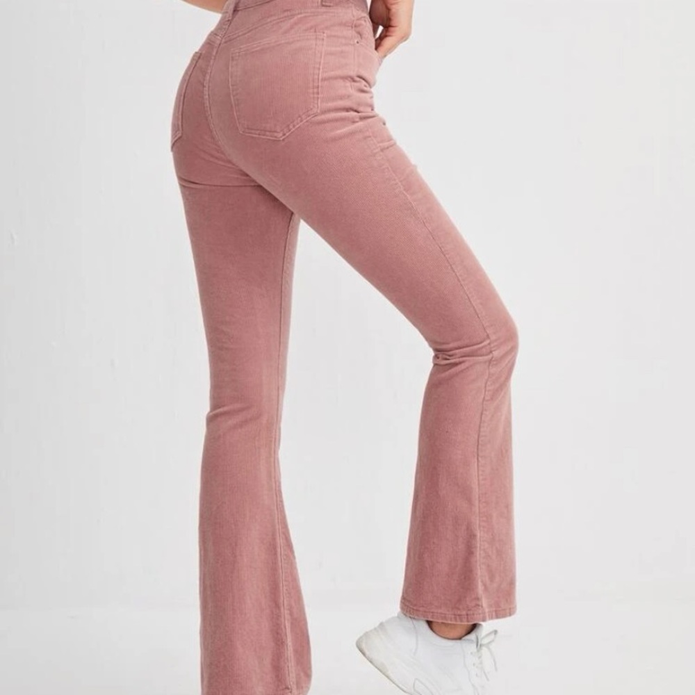 High waist flare leg corduroy pant dusty pink